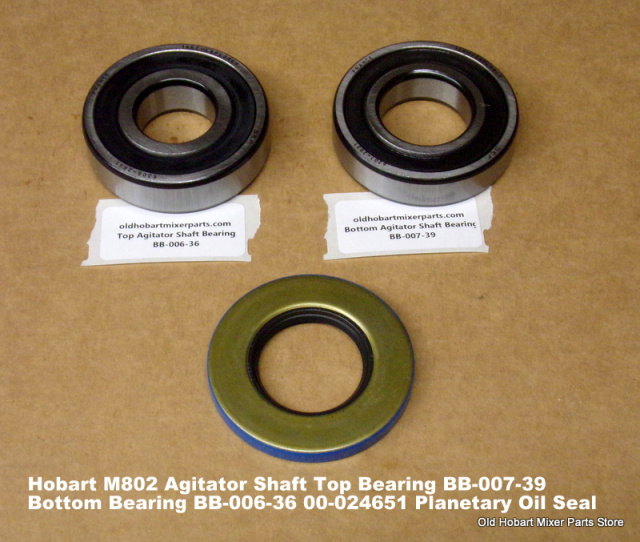 Hobart M802 Agitator Shaft Top Bearing BB-007-39 Bottom Bearing BB-006-36  00-024651 Planetary Oil S